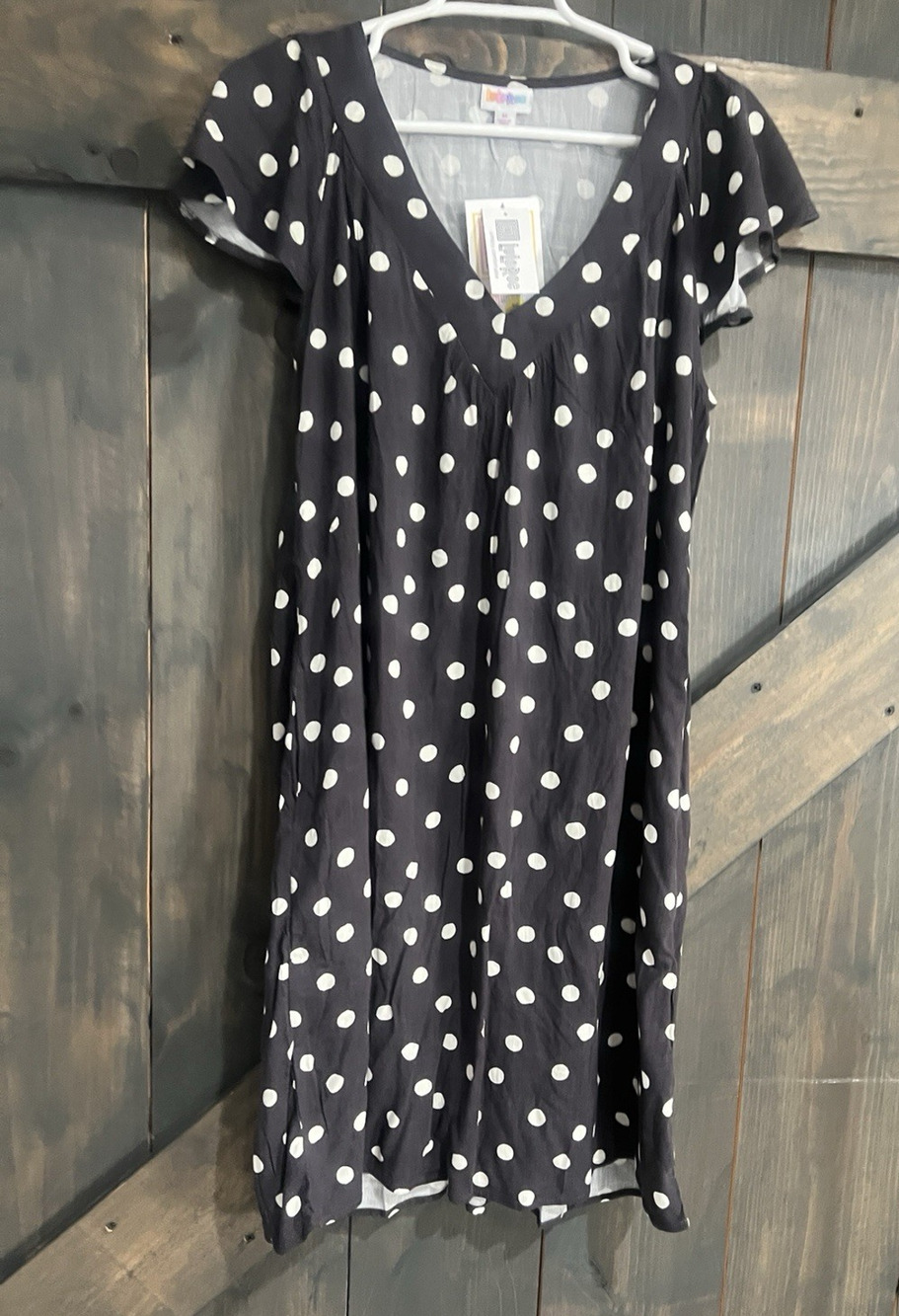 Lularoe Chaylin Ruffle Sleeve Vneck Dress Womens Medium Dark Grey White New